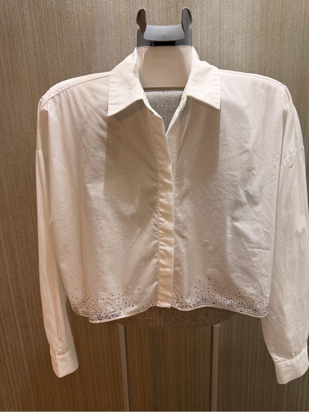 ZARA White Cropped Rhinestone Button-Down Shirt XS